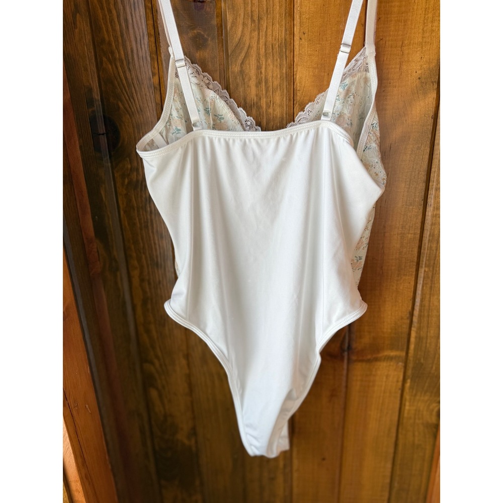 Effordram Floral Lace Corset Bodysuit Ivory Peach Green Boho Lingerie Size M (6) - Picture 2 of 4